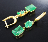 Золотые серьги с яркими уральскими изумрудами отличного цвета 7,34 карата и бриллиантами Золото