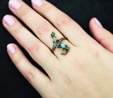 Серебряное кольцо с кристаллическим эфиопскими опалами и хризопразом