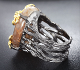 Серебряное кольцо с рутиловым кварцем и диопсидами