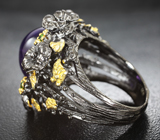 Серебряное кольцо со сливовым аметистом и диопсидами