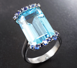 Серебряное кольцо с голубым топазом 20,94 карата и синими сапфирами Серебро 925