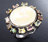 Серебряное кольцо с перламутром и разноцветными турмалинами Серебро 925