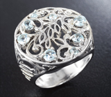 Ажурное серебряное кольцо с голубыми топазами Серебро 925