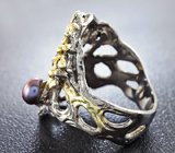 Серебряное кольцо с голубыми топазами и цветным жемчугом