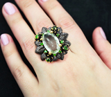 Массивное серебряное кольцо с зеленым аметистом 23+ карат и перидотами Серебро 925