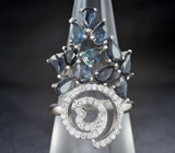 Необычная форма! Серебряное кольцо с синими сапфирами Серебро 925