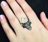 Необычная форма! Серебряное кольцо с синими сапфирами Серебро 925