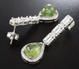 Элегантные серебряные серьги с зелеными сфенами Серебро 925