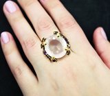 Серебряное кольцо с розовым кварцем 20+ карат, аметистами и родолитами