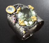 Серебряное кольцо с празиолитом, голубым топазом и аметистом Серебро 925