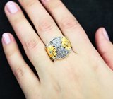 Эффектное серебряное кольцо с танзанитами, турмалинами и голубыми топазами Серебро 925