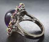 Серебряное кольцо со сливовым аметистом и родолитами Серебро 925