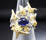 Серебряное кольцо с синим и золотисто-желтыми сапфирами Серебро 925