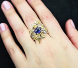 Серебряное кольцо с синим и золотисто-желтыми сапфирами Серебро 925