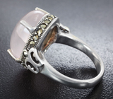 Серебряное кольцо с розовым кварцем и марказитами Серебро 925