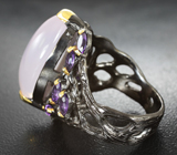 Серебряное кольцо с розовым кварцем 18+ карат и аметистами Серебро 925
