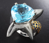 Серебряное кольцо с голубым топазом 20,68 карата и синими сапфирами Серебро 925