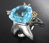 Серебряное кольцо с голубым топазом 20,68 карата и синими сапфирами Серебро 925