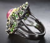 Серебряное кольцо с рубином, диопсидами и перидотами Серебро 925