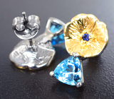 Серебряные серьги с голубыми топазами и синими сапфирами  Серебро 925