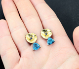 Серебряные серьги с голубыми топазами и синими сапфирами  Серебро 925