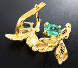 Золотые серьги с яркими уральскими изумрудами 0,83 карата и бриллиантами Золото
