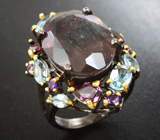 Серебряное кольцо с многоцветным флюоритом 17+ карат, голубыми топазами, родолитами гранатами и аметистами Серебро 925