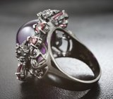 Серебряное кольцо с аметистами и родолитами