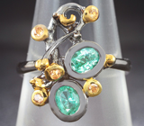 Серебряное кольцо с изумрудами и сапфирами падпараджа Серебро 925