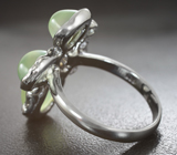Серебряное кольцо с пренитом 7,32 карата, зеленым турмалином, танзанитами и голубыми сапфирами