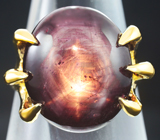 Золотое массивное кольцо cо редким крупным звездчатым рубином 26,62 карата Золото