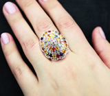 Роскошное серебряное кольцо c разноцветными сапфирами Серебро 925