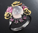 Серебряное кольцо с розовым кварцем, розовым турмалином, рубином и родолитом Серебро 925