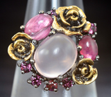 Серебряное кольцо с розовым кварцем, розовым турмалином, рубином и родолитом Серебро 925