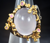 Серебряное кольцо с розовым кварцем и розовыми сапфирами Серебро 925