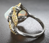 Серебряное кольцо с кристаллическими эфиопскими опалами 3,5 карата, зелеными и желтыми сапфирами