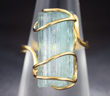 Золотое кольцо с кристаллом забайкальского аквамарина 14,66 карата Золото