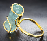 Золотое кольцо с кристаллом забайкальского аквамарина 14,66 карата Золото