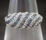 Серебряное кольцо с синими и бесцветными сапфирами бриллиантовой огранки Серебро 925