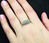 Серебряное кольцо с синими и бесцветными сапфирами бриллиантовой огранки Серебро 925