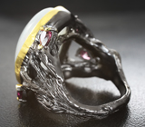 Серебряное кольцо с лунным камнем 24+ карата и родолитами Серебро 925