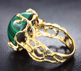 Золотое кольцо с уральским малахитом 20,05 карата и бриллиантами Золото