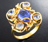 Золотое кольцо с танзанитами 3,58 карата и бриллиантами Золото