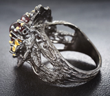 Серебряное кольцо с кабошонами и ограненными гранатами Серебро 925