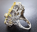 Серебряное кольцо с океанической яшмой, цаворитами гранатами и перидотами Серебро 925