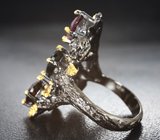 Серебряное кольцо с разноцветными турмалинами и аметистами