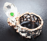 Серебряное кольцо с кристаллом кварца и диопсидами