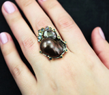Серебряное кольцо с цветной жемчужиной барокко 33,5 карата и синими сапфирами Серебро 925