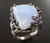 Серебряное кольцо с халцедоном и аметистами