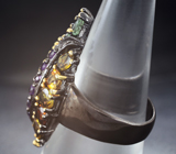 Серебряное кольцо с разноцветными турмалинами и аметистами Серебро 925